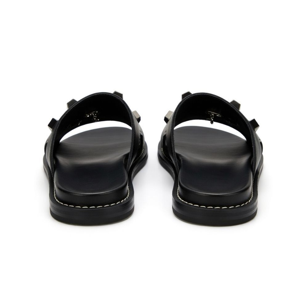 Mens Black Designer Sandals with Studded Detail